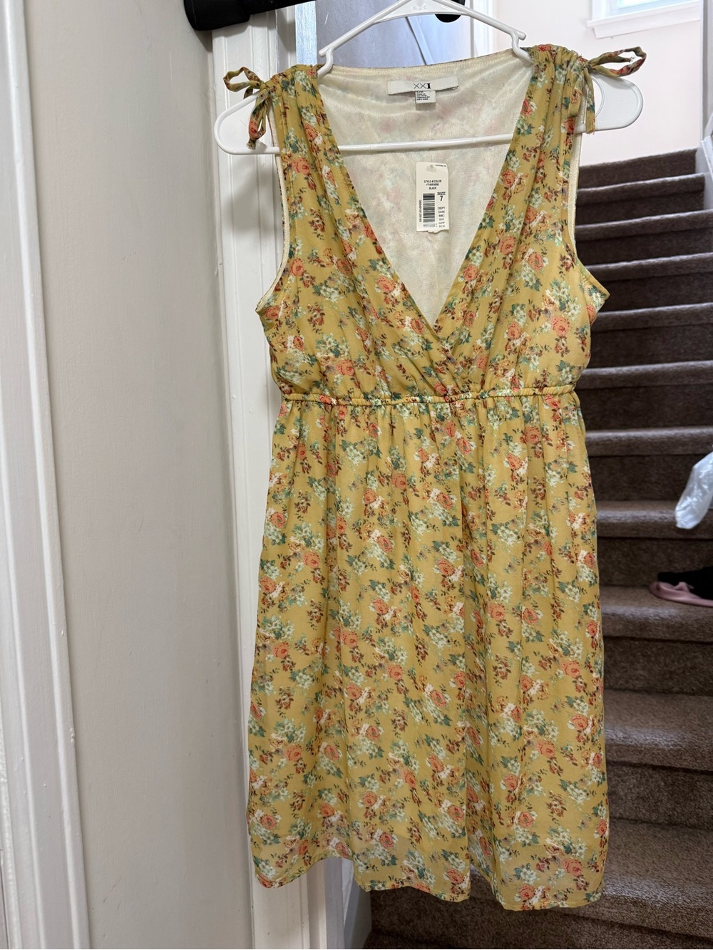 XXI Yellow Floral Tie-Shoulder Mini Dress